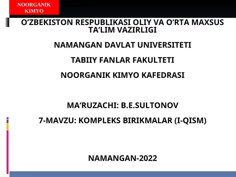 KOMPLEKS BIRIKMALAR (I-QISM)