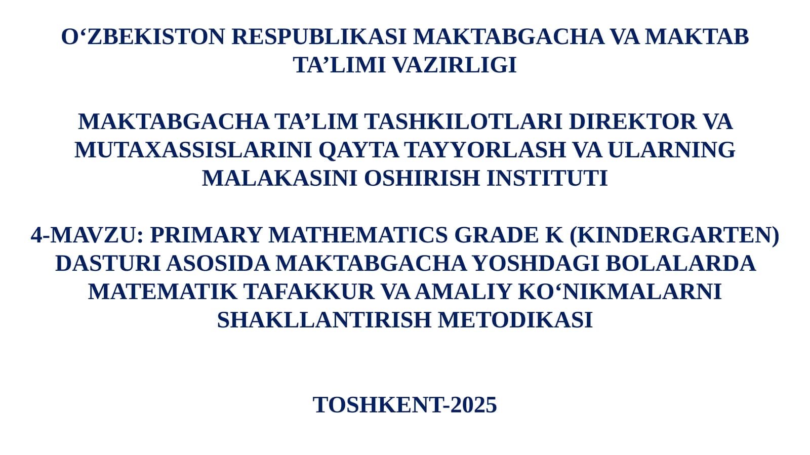 PRIMARY MATHEMATICS GRADEK (KINDERGARTEN) DASTURI ASOSIDA MAKTABGACHA YOSHDAGI BOLALARDA MATEMATIK TAFAKKUR VA AMALIY KO‘NIKMALARNI SHAKLLANTIRISH METODIKASI