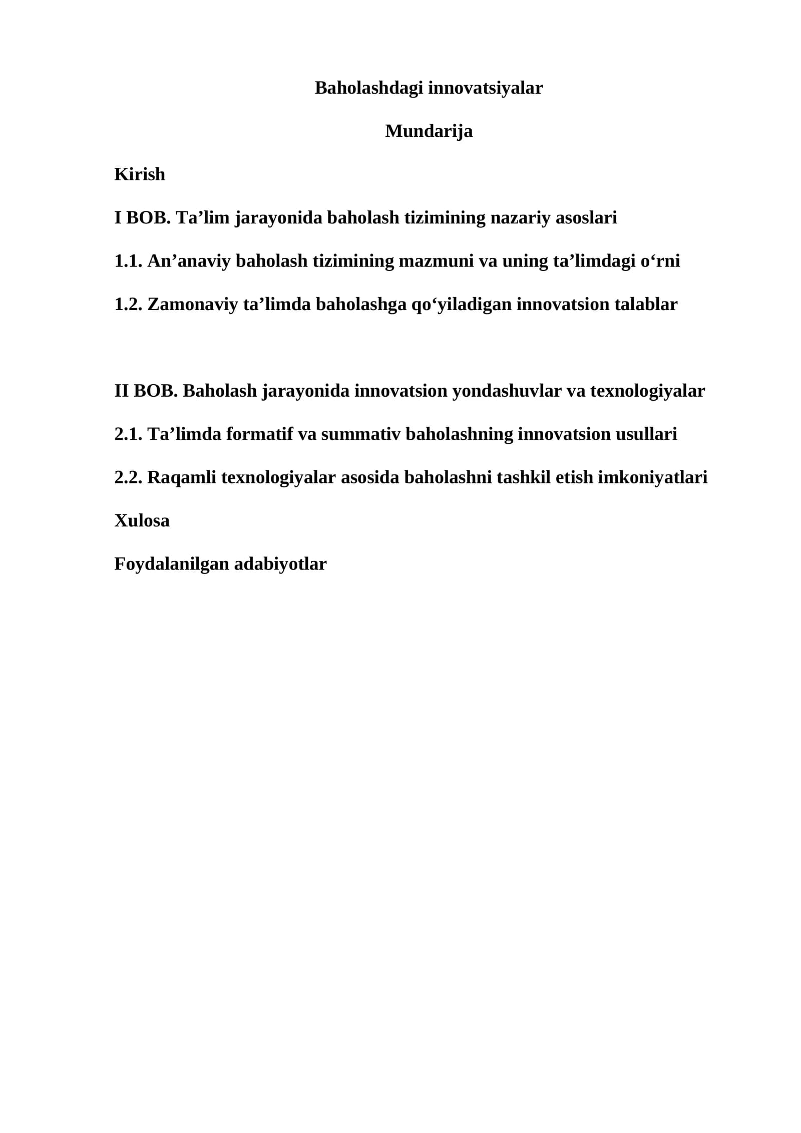 Bahaolashdagi Innovatsiyalar