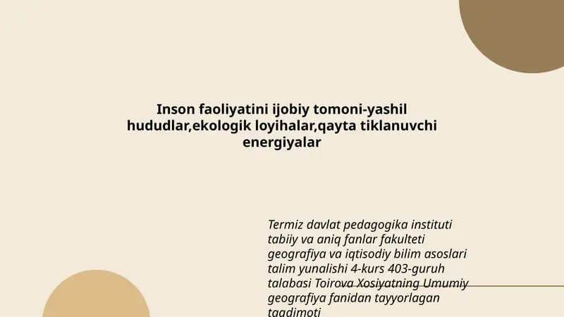 Xosiyatning Umumiy Geografiya fanidan tayyorlagan taqdimoti
