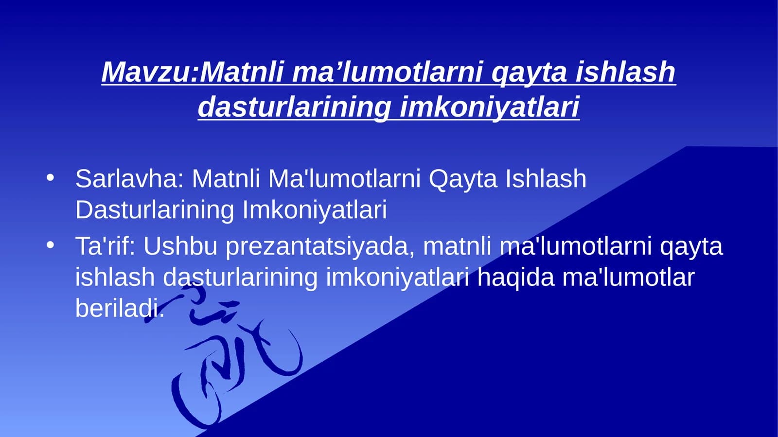 Matnli ma’lumotlarni qayta ishlash dasturlarining imkoniyatlari