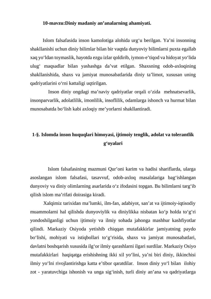 10-mavzu:Diniy madaniy an’analarning ahamiyati