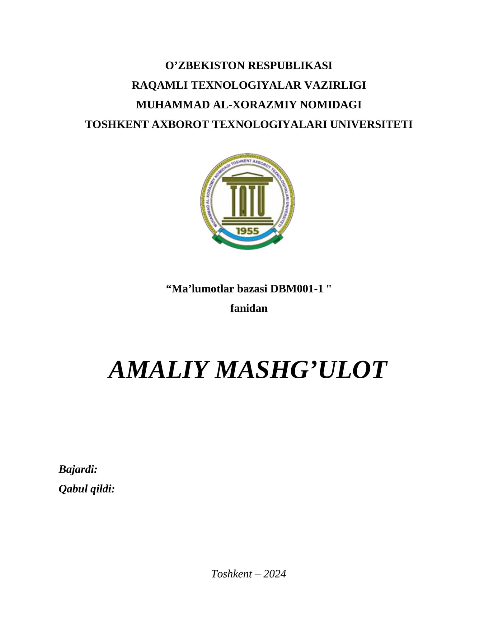 Ma`lumotlar bazasini loyihalash. Mohiyat – aloqa diagrammasini qurish (ER modeli).Amaliy ish