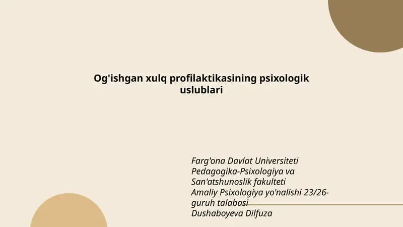 Og'ishgan xulq profilaktikasining psixologik uslublari