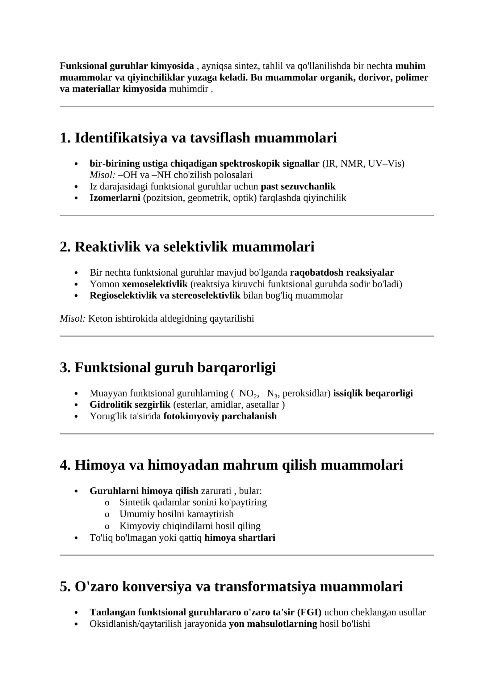Funktsional Guruhlar Kimyosidagi Muammolar va Yechimlar