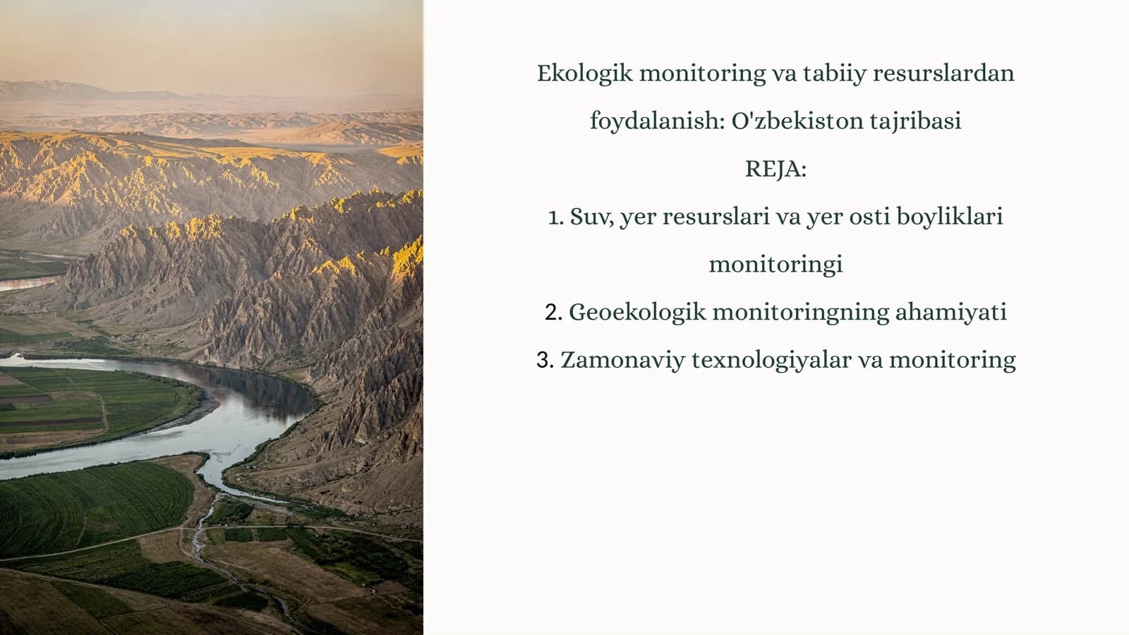 Ekologik monitoring va tabiiy resurslardan foydalanish:O'zbekistontajribasi