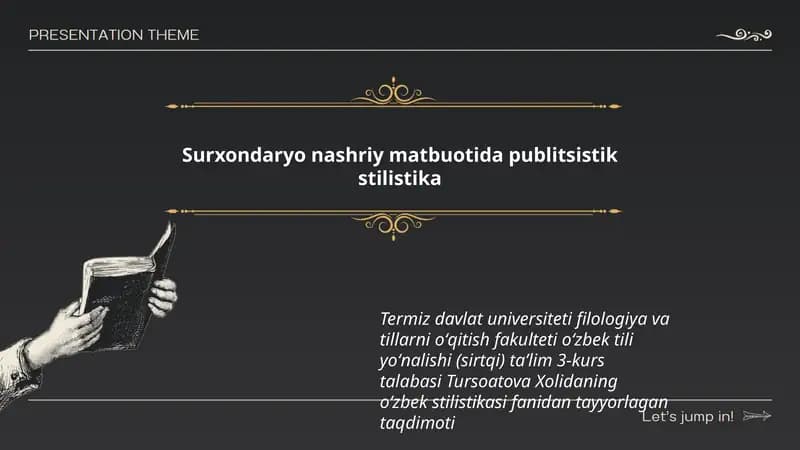 Tursoatova Xolidaning oʻzbek stilistikasi taqdimoti