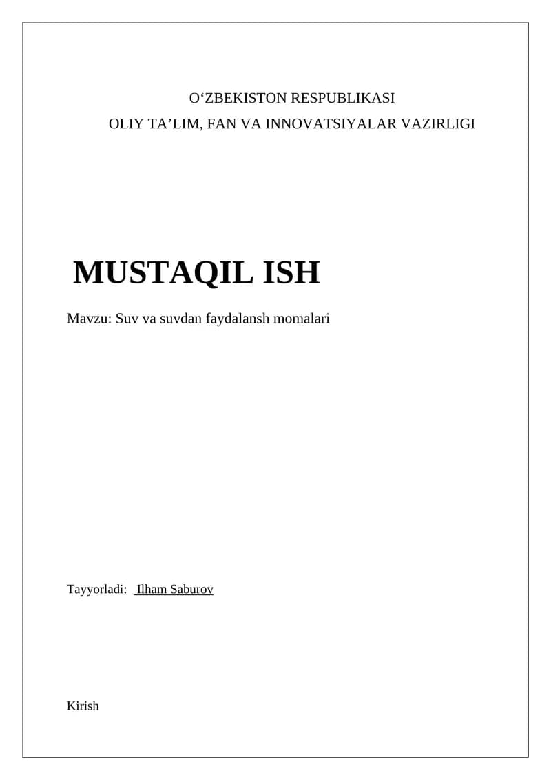 Suv va suvdan foydalansh momalari