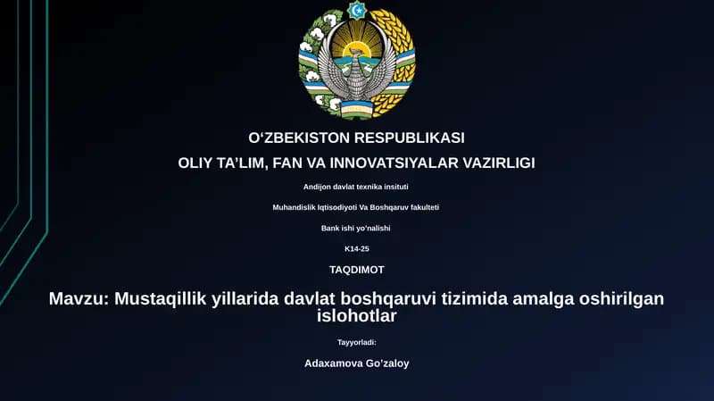 Mustaqillik Yillarida Davlat Boshqaruvi Islohotlar