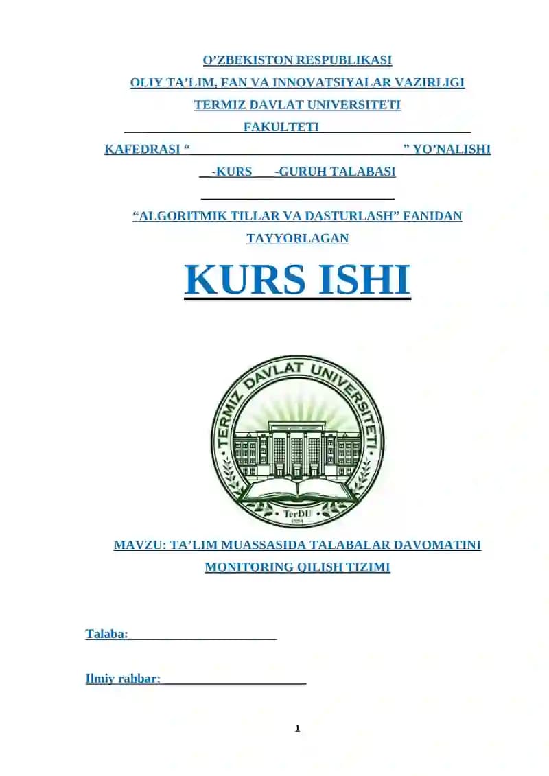 TA’LIM MUASSASIDA TALABALAR DAVOMATINI MONITORING QILISH TIZIMI