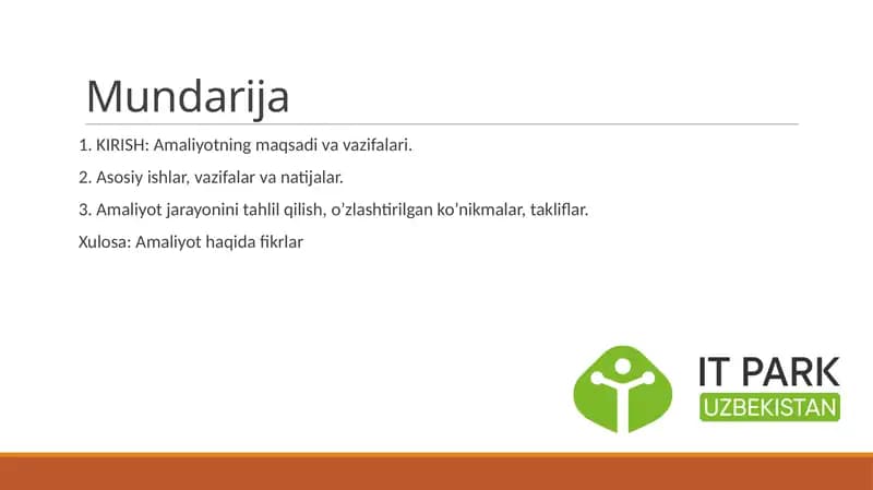 IT PARK da oʻtagan amaliyot hisoboti