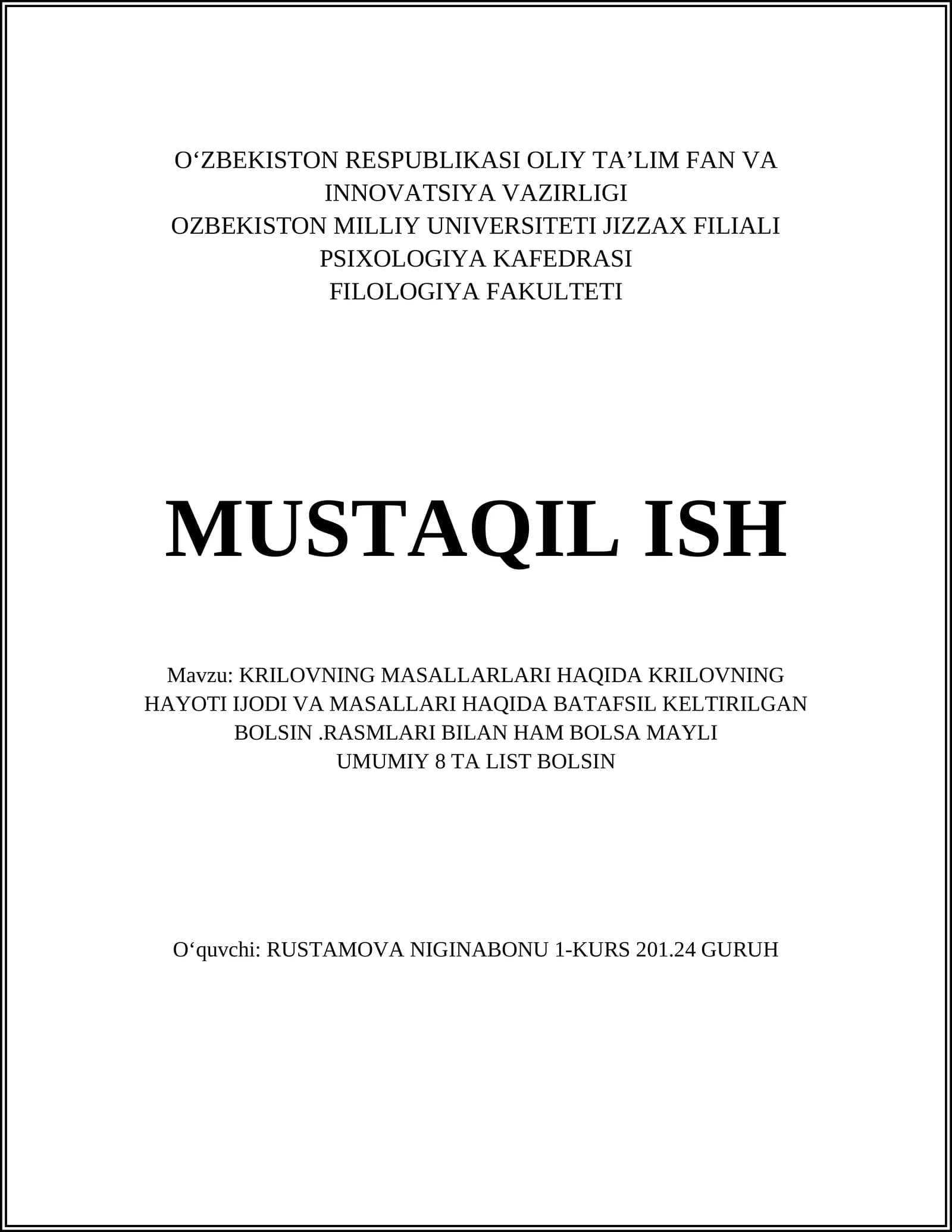 KRILOVNING MASALLARLARI HAQIDA KRILOVNING HAYOTI IJODI VA MASALLARI HAQIDA BATAFSIL KELTIRILGAN BOLSIN