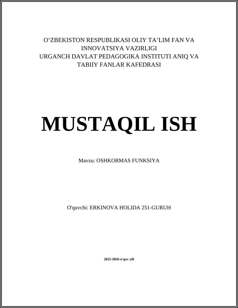 OSHKORMAS FUNKSIYA