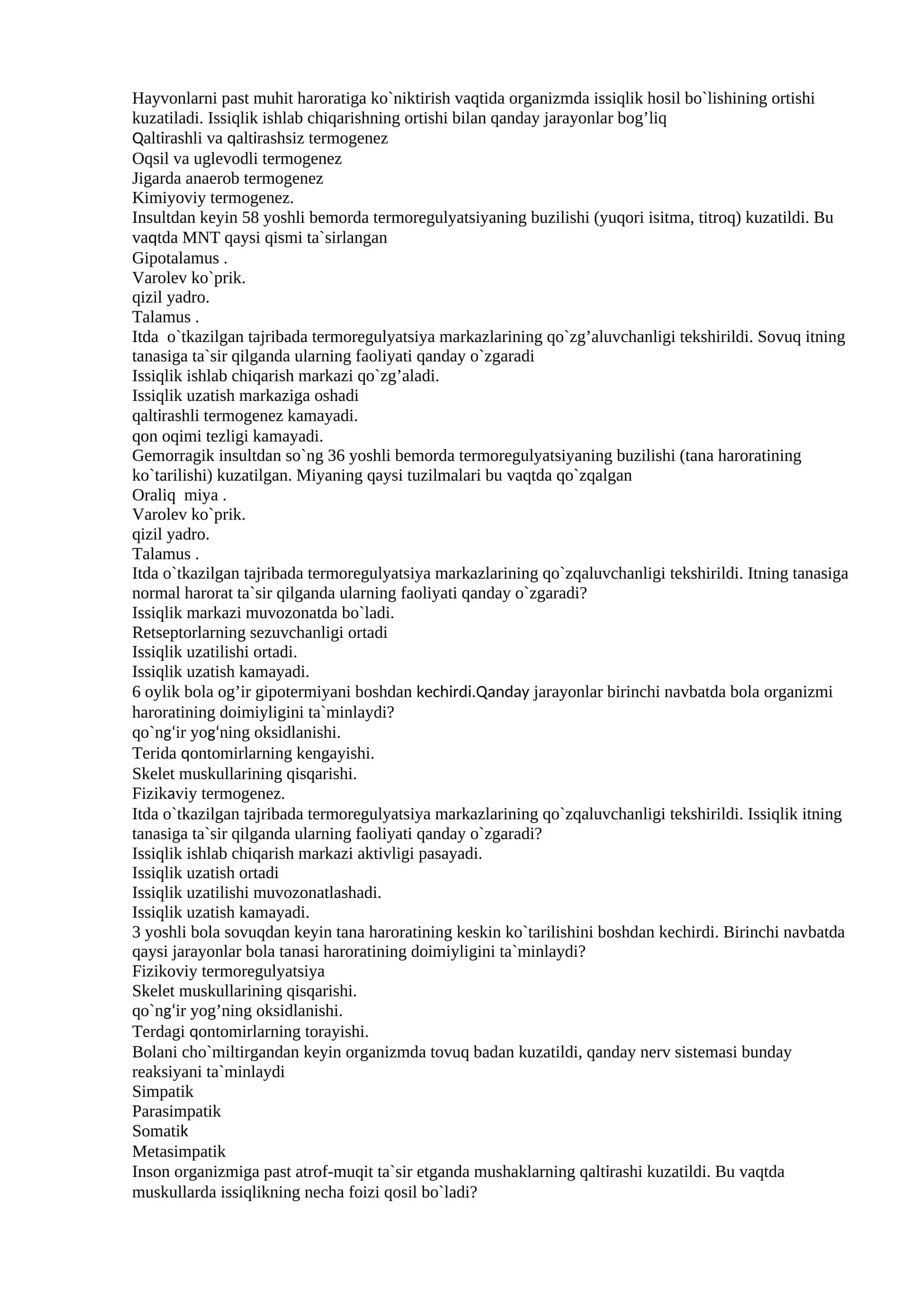 Issiqlik hosil bo`lishning jarayonlari