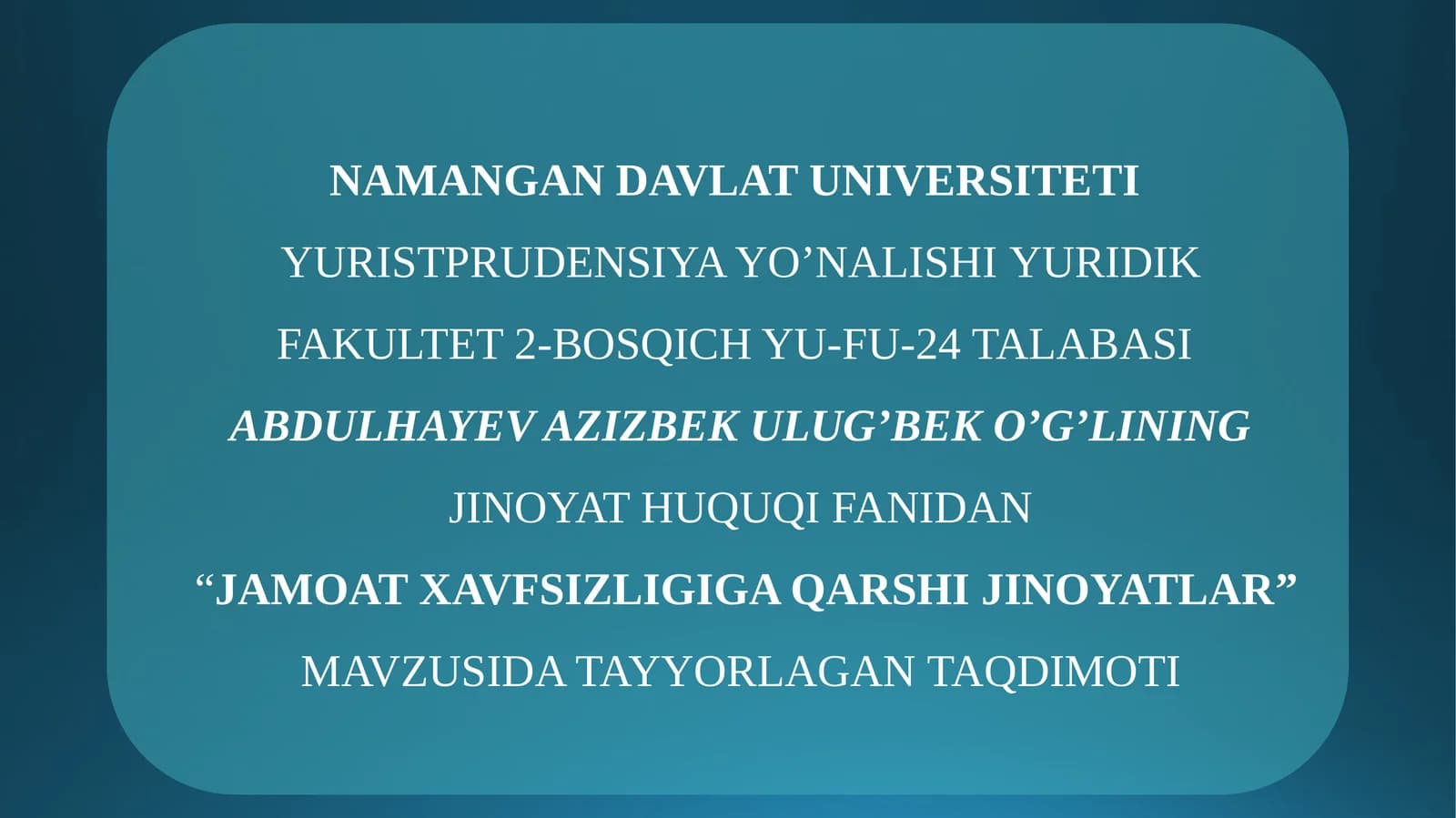 JAMOAT XAVFSIZLIGIGA QARSHI JINOYATLAR
