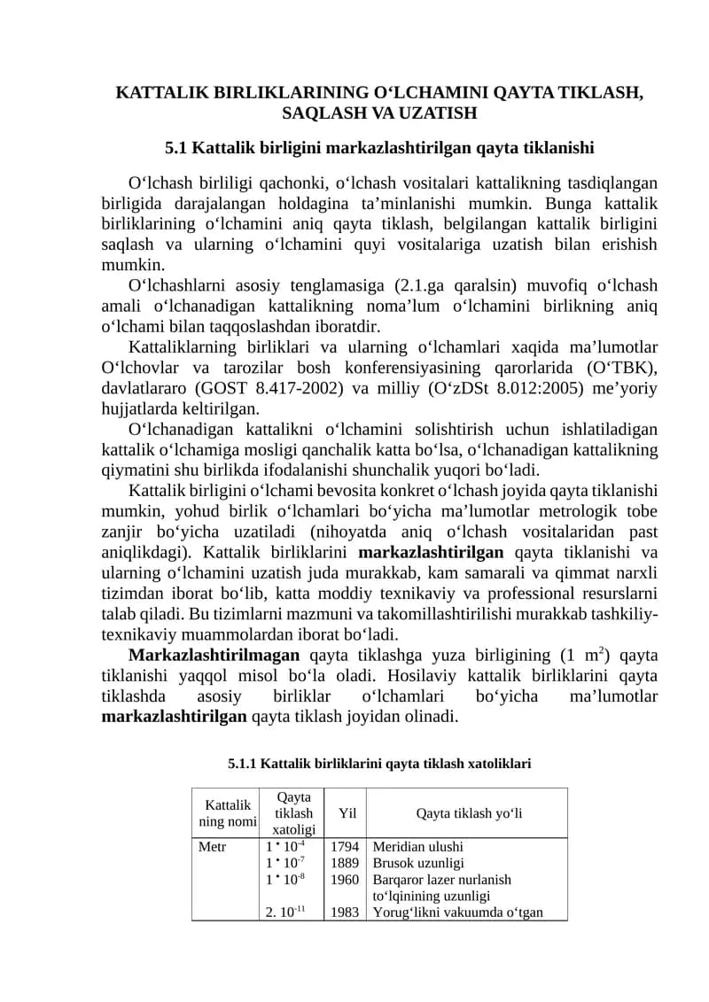 KATTALIK BIRLIKLARINING OʻLCHAMINI QAYTA TIKLASH, SAQLASH VA UZATISH