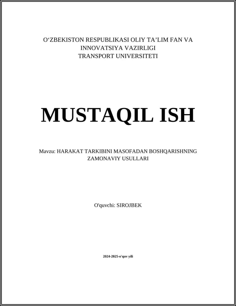 HARAKAT TARKIBINI MASOFADAN BOSHQARISHNING ZAMONAVIY USULLARI