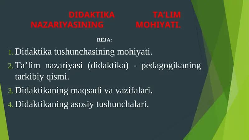 Didaktika Ta’lim Nazariyasi