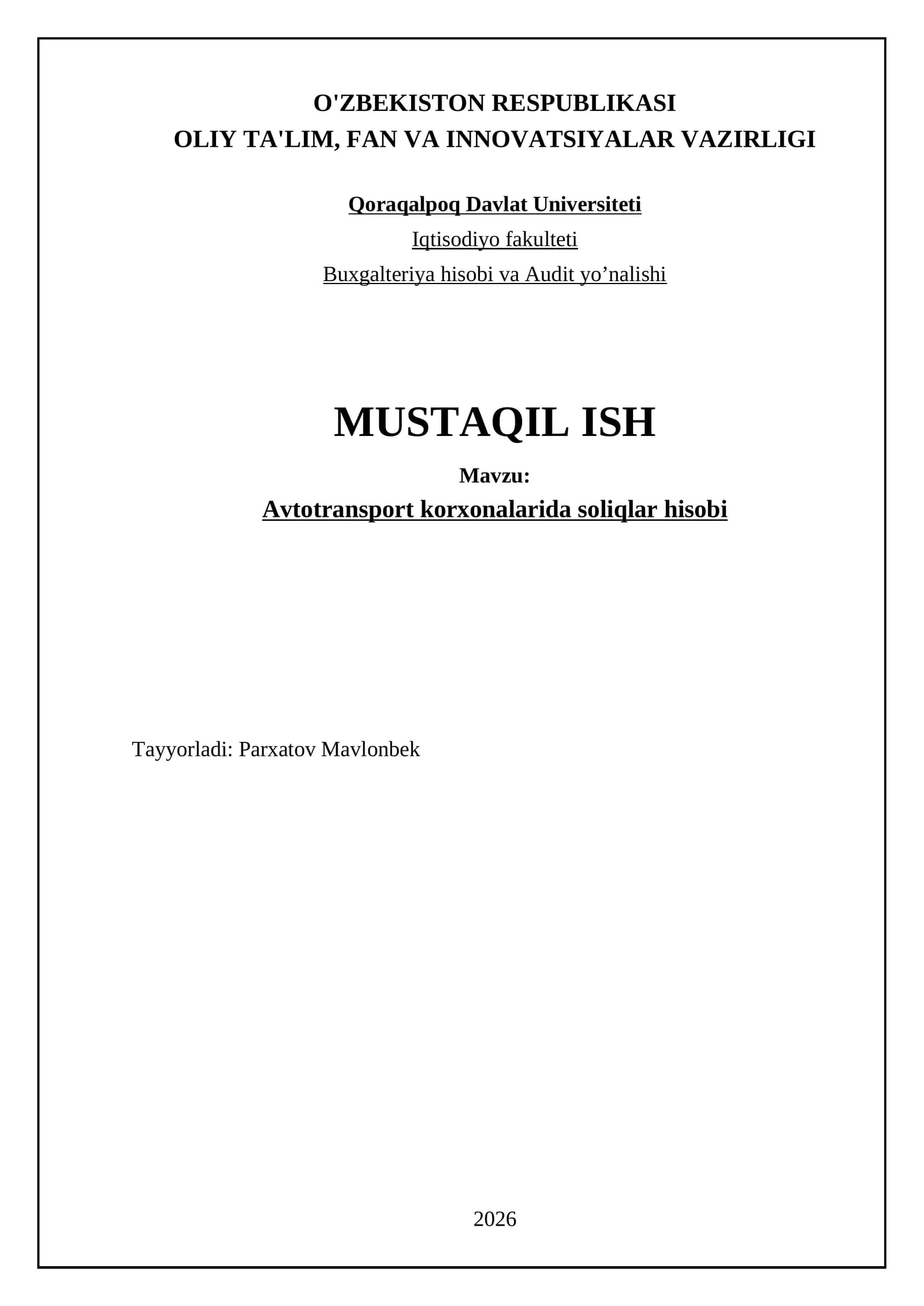 Avtotransport korxonalarida soliqlar hisobi