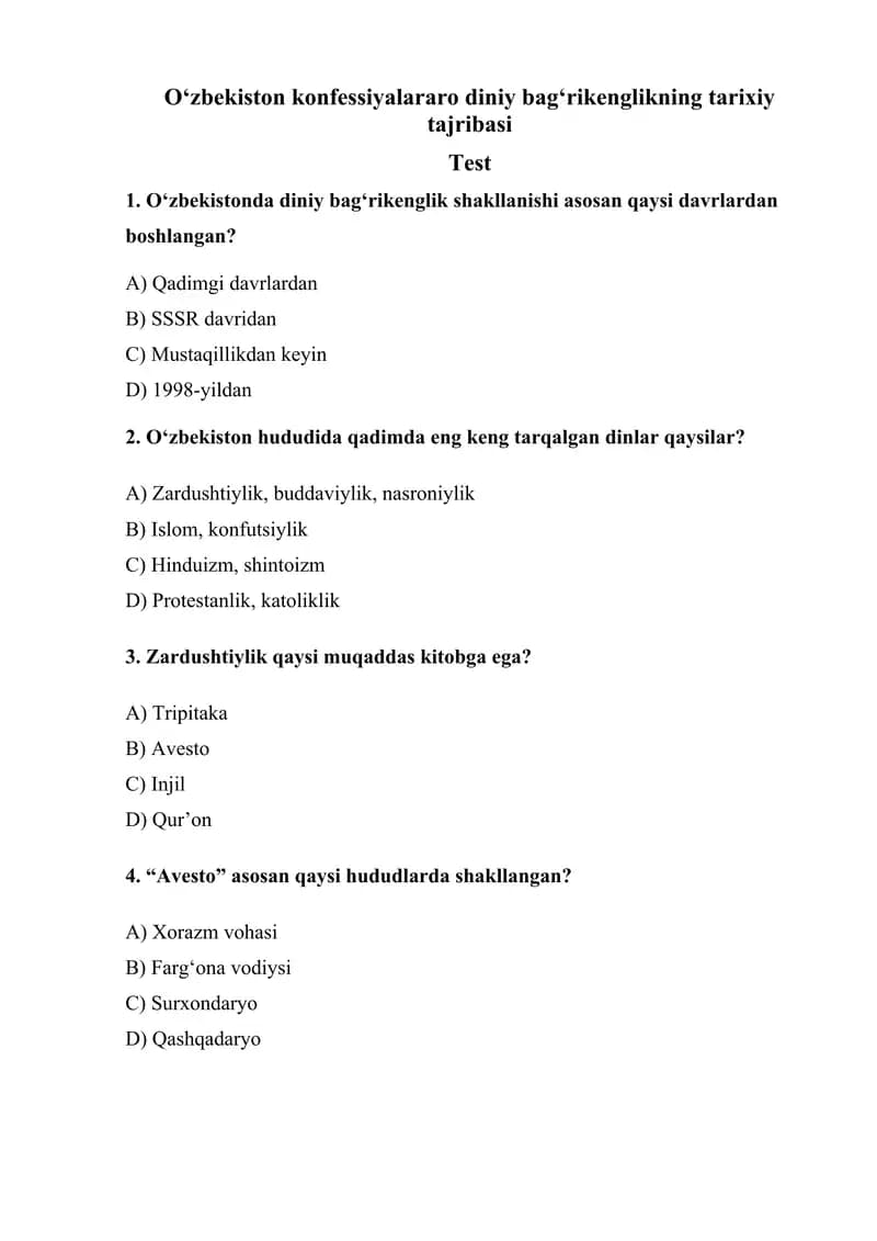 O‘zbekiston konfessiyalararo diniy bag‘rikenglikning tarixiy tajribasi