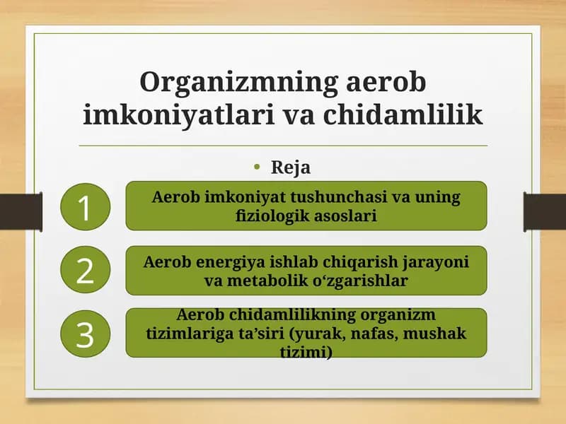 Organizmning aerob imkoniyatlari va chidamlilik