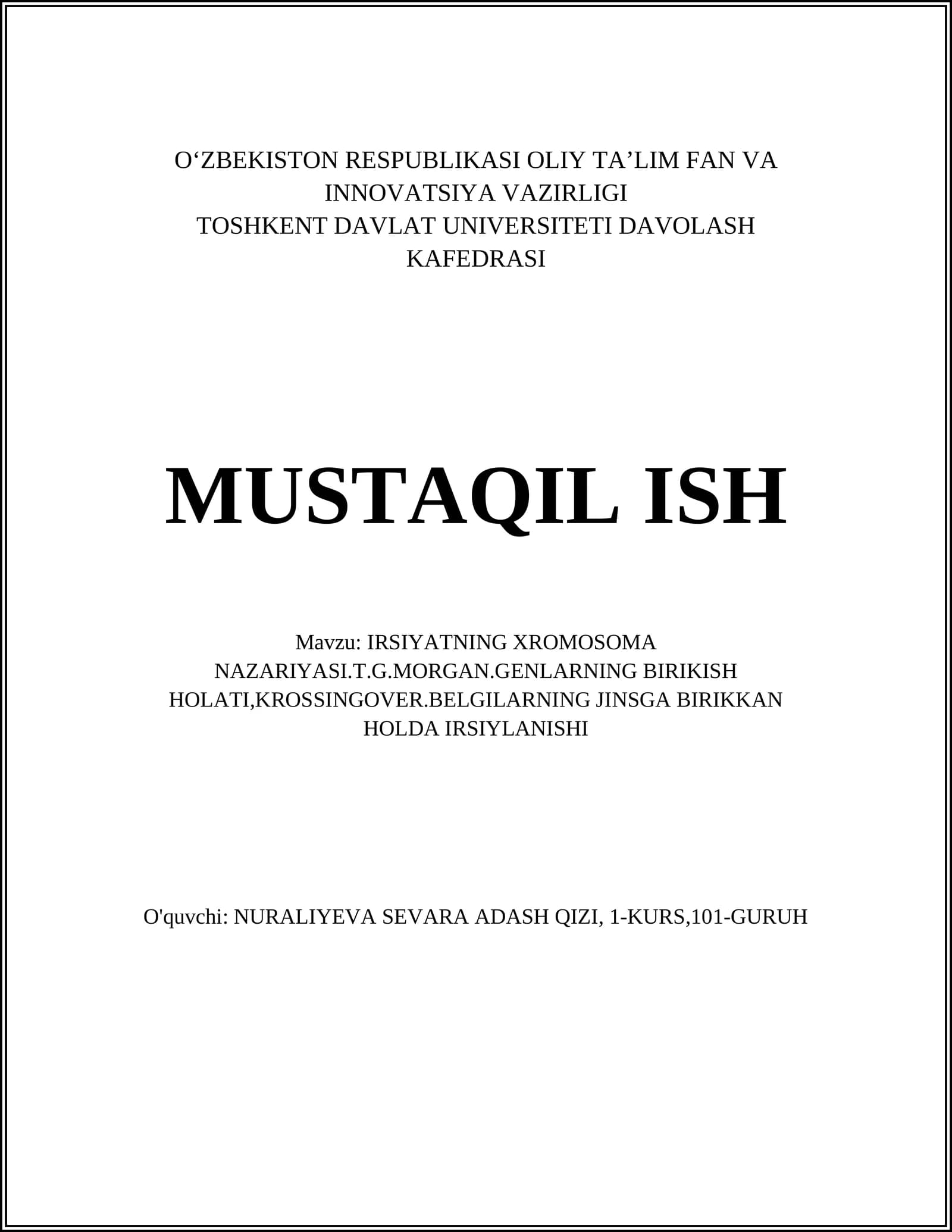 IRSIYATNING XROMOSOMA NAZARIYASI