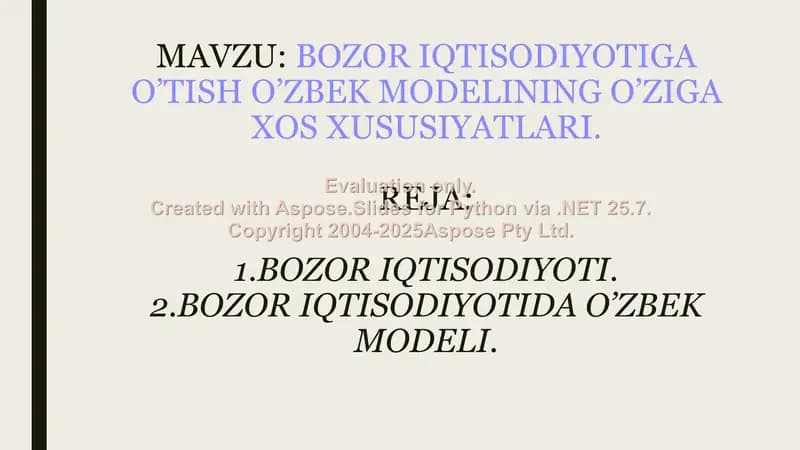 Bozor iqtisodiyotiga o‘tish va o‘zbek modeli