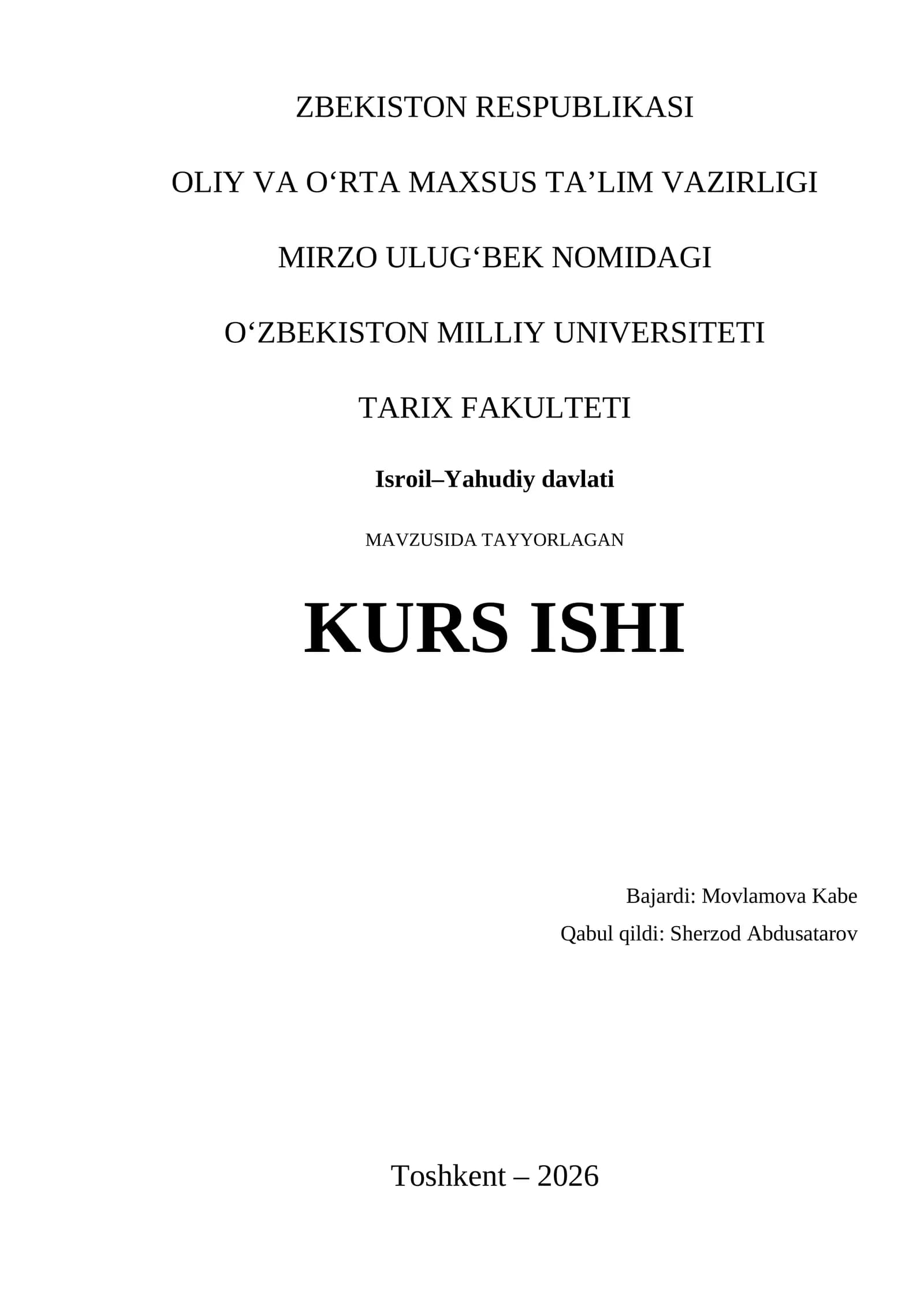 Isroil–Yahudiy davlati KURS ISHI