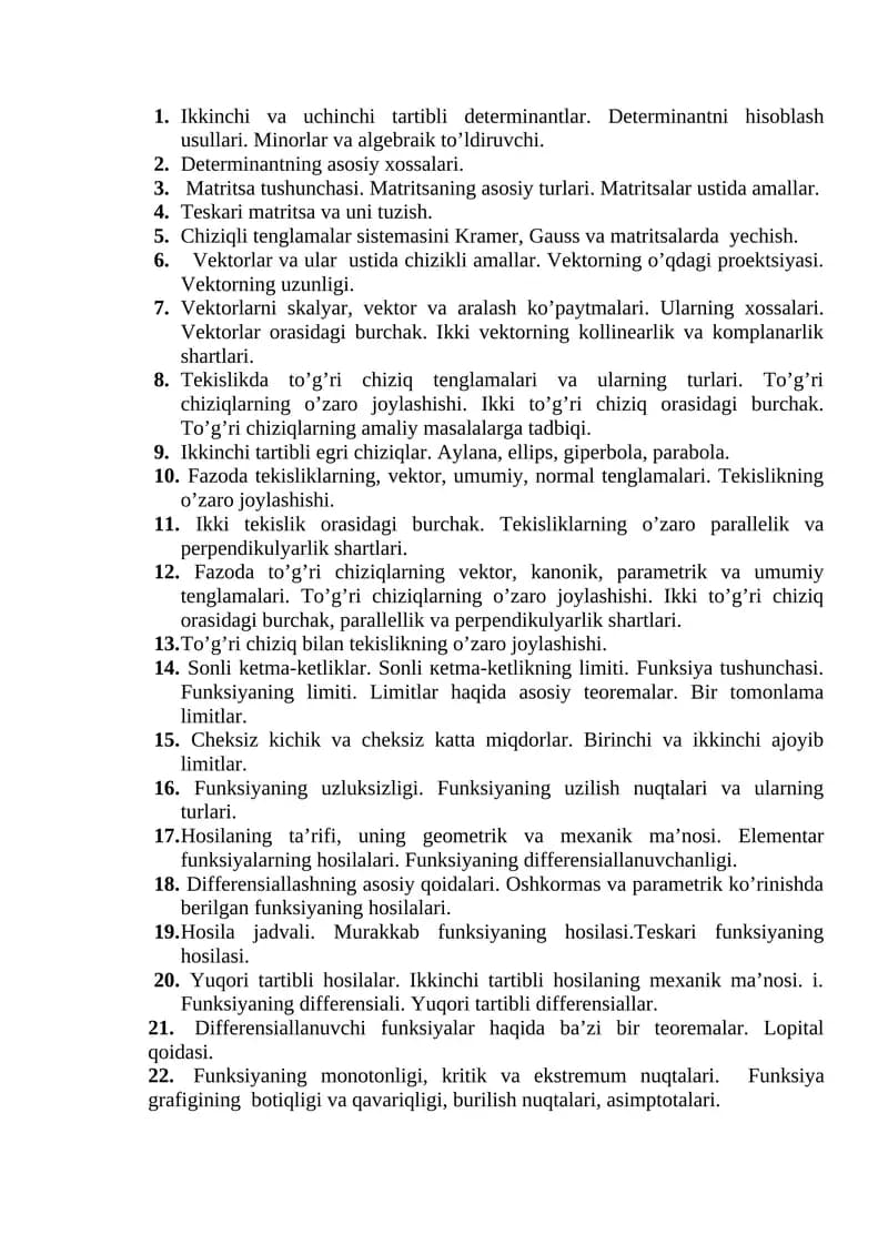 Determinantlar va matritsalar ustida amallar
