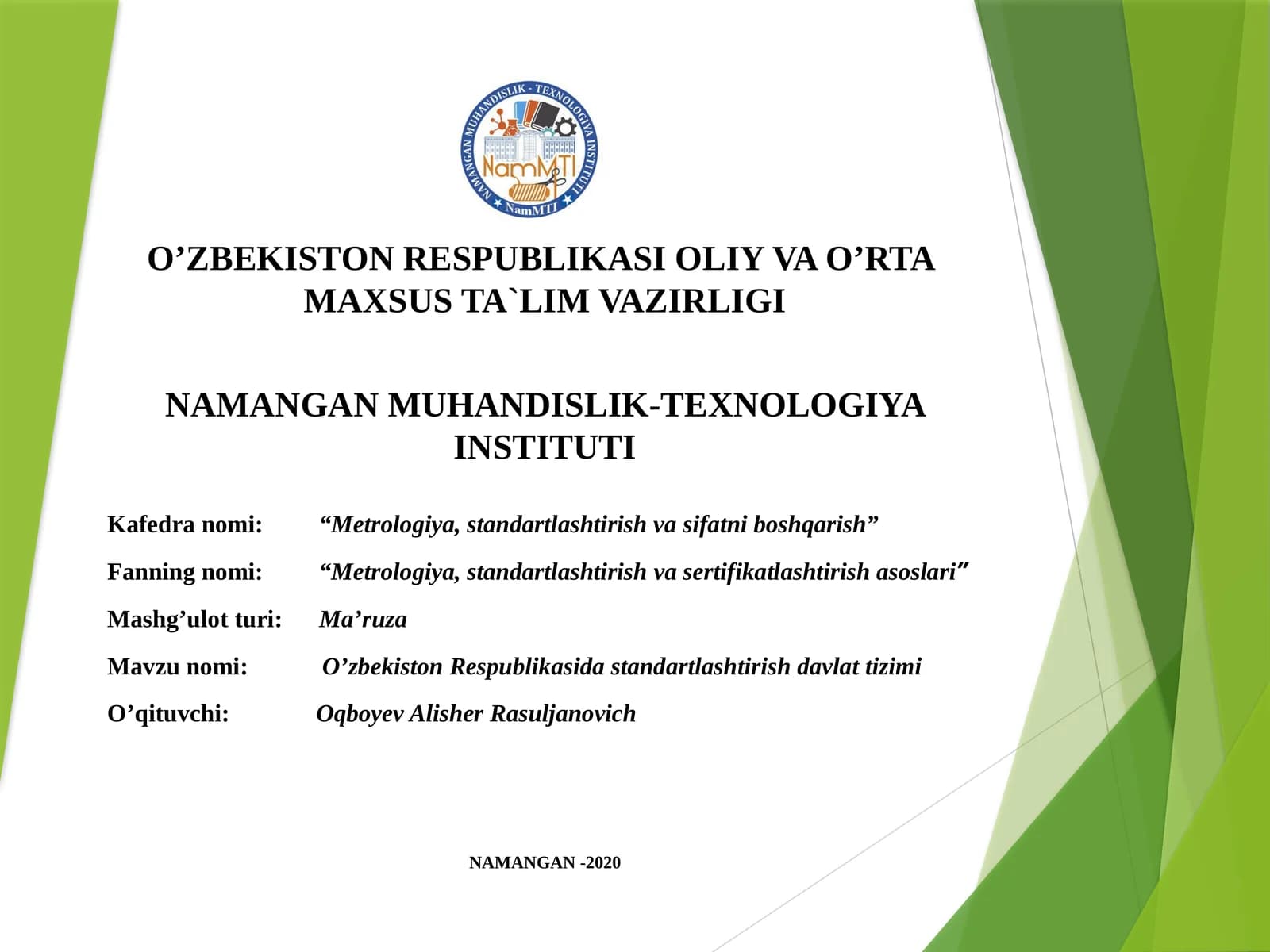 O’ZBEKISTОN RESPUBLIKASIDA STANDARTLASHTIRISH DAVLAT TIZIMI