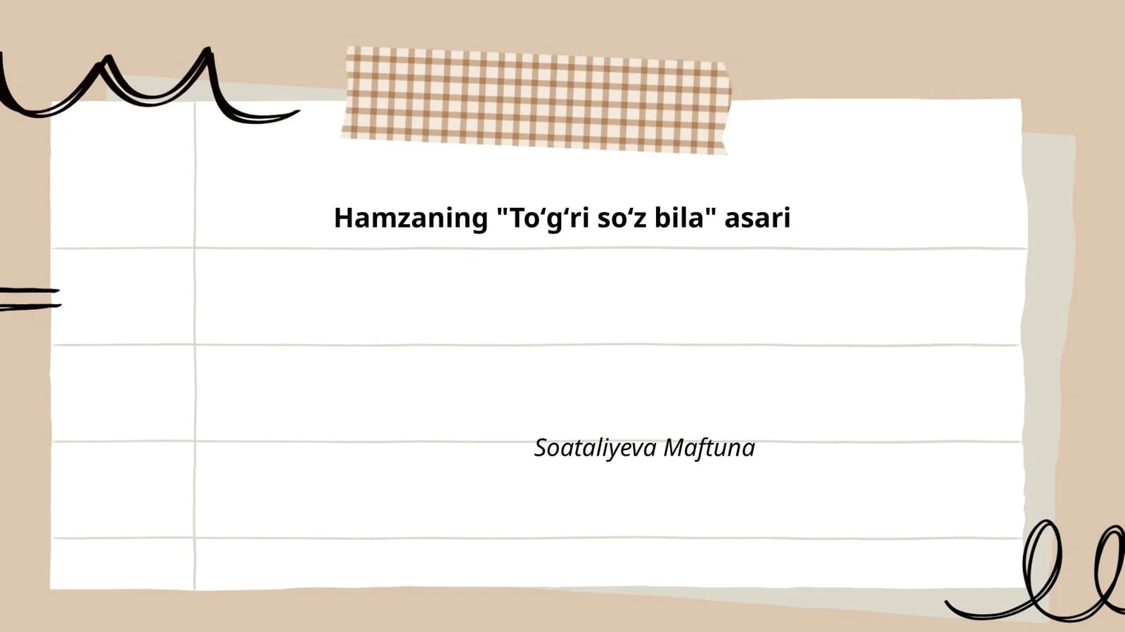 Hamzaning "Toʻgʻri soʻz bila" asari