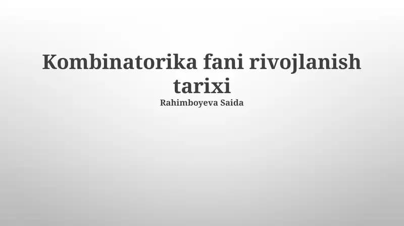 Kombinatorika fani rivojlanish tarixi