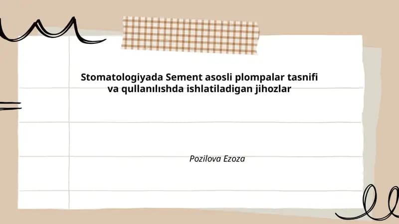 Stomatologiyada Sement asosli plompalar tasnifi va qullanılıshda ishlatiladigan jihozlar