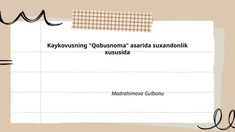 Qobusnoma asarida suxandonlik xususida