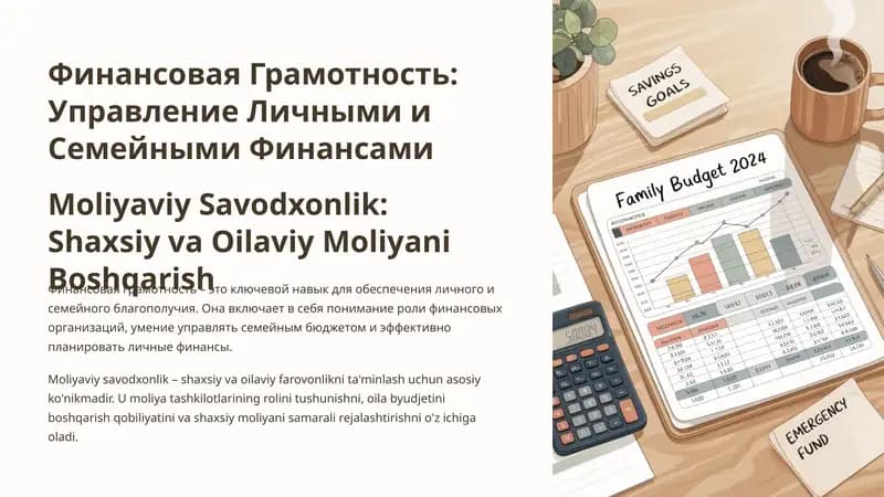 Moliyaviy Savodxonlik: Shaxsiy va Oilaviy Moliyani Boshqarish
