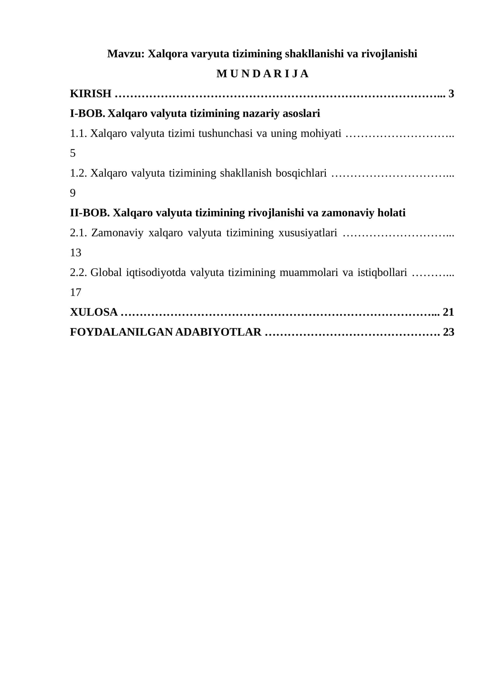Xalqora varyuta tizimining shakllanishi va rivojlanishi