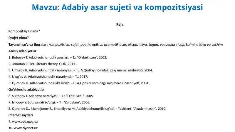 Adabiy asar sujeti va kompozitsiyasi
