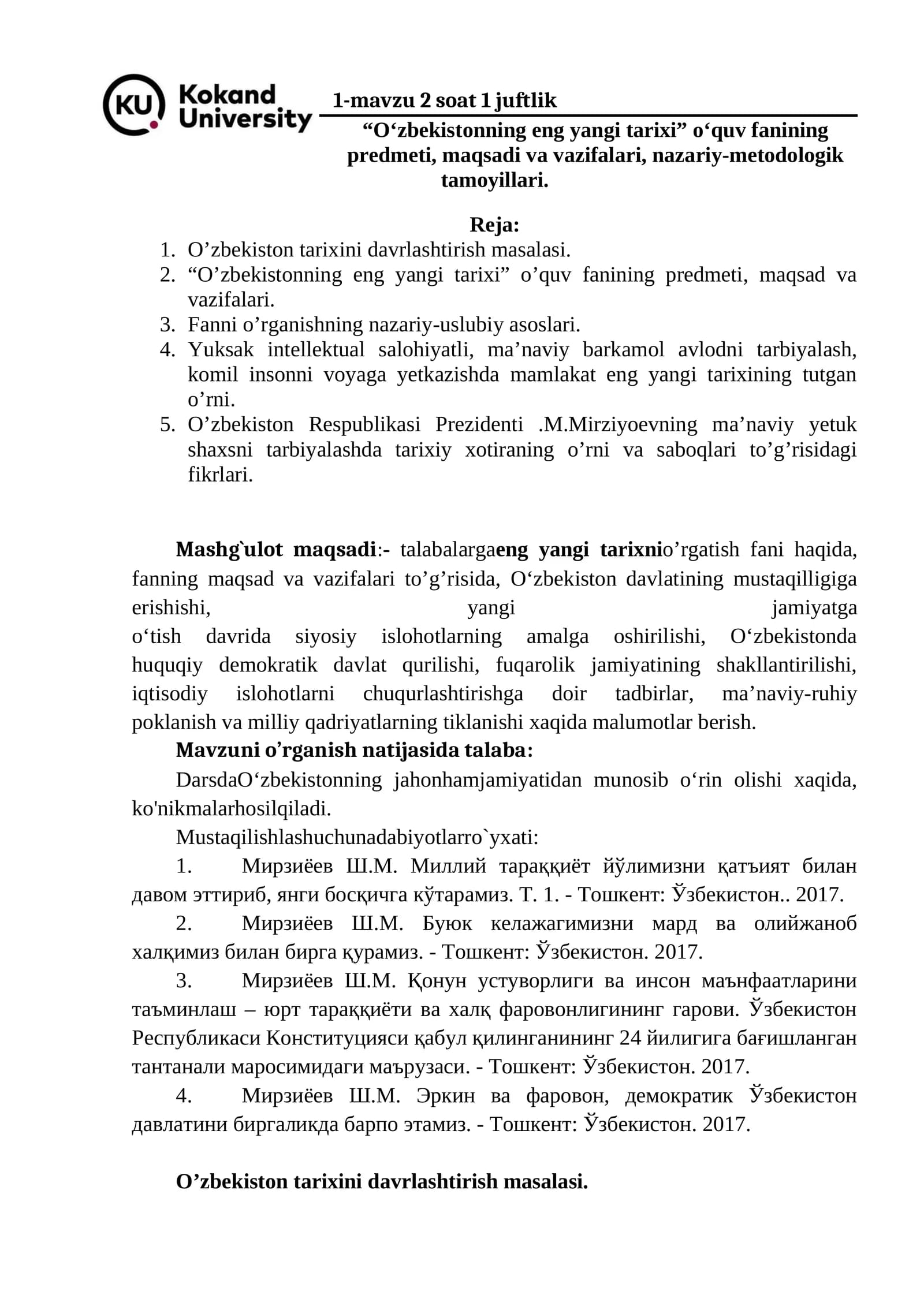 O‘zbekistonning eng yangi tarixi