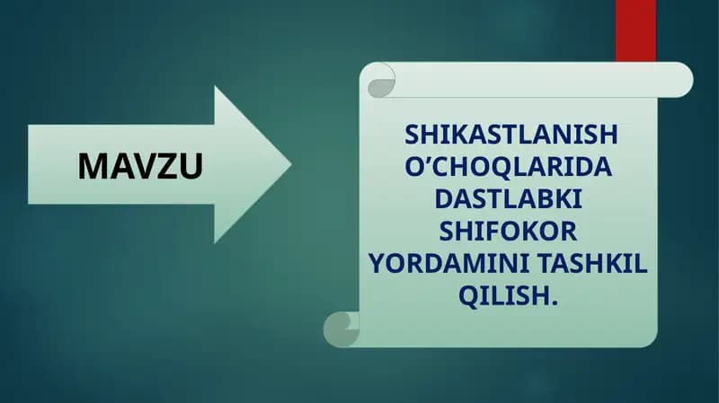 SHIKASTLANISH O’CHOQLARIDA DASTLABKI SHIFOKOR YORDAMINI TASHKIL QILISH
