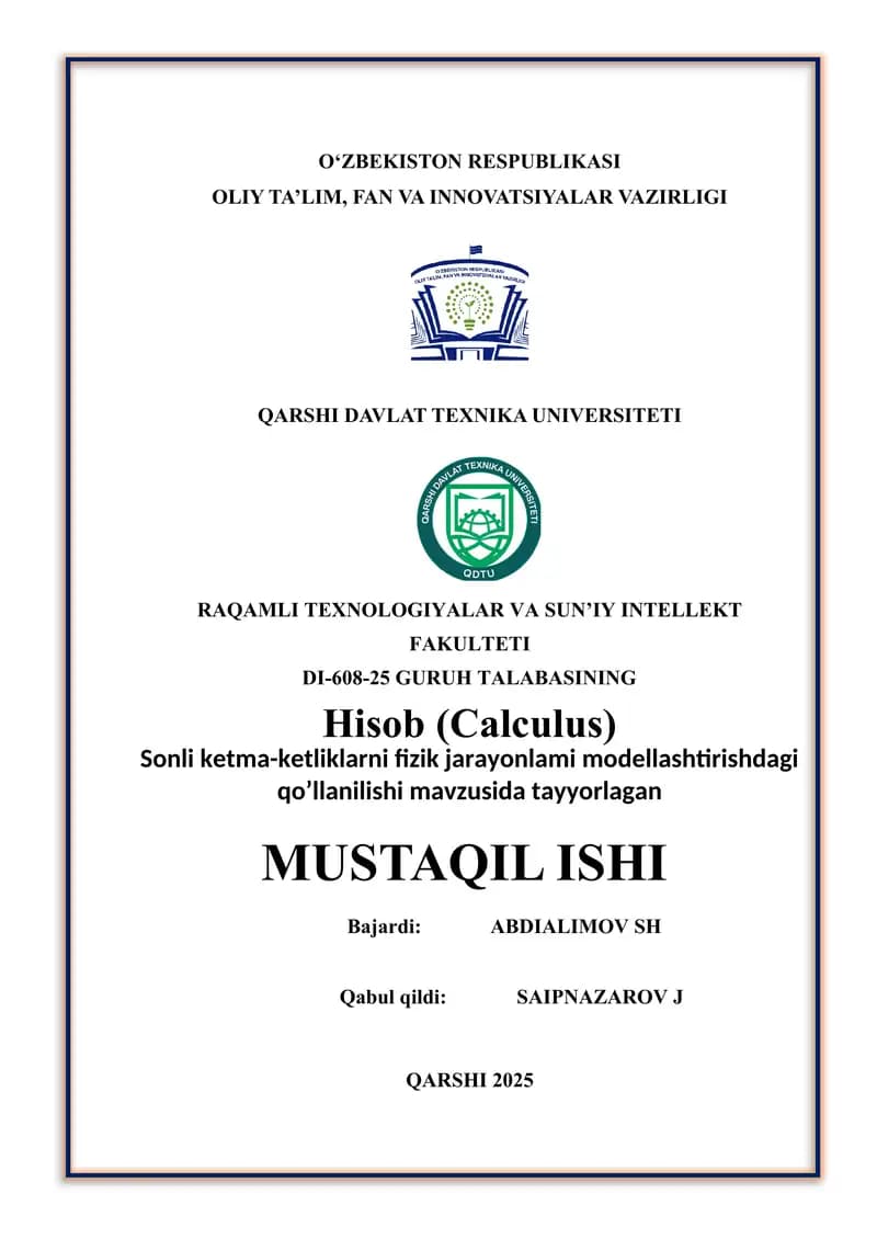 Sonli ketma-ketliklarni fizik jarayonlami modellashtirishdagi qo’llanilishi.