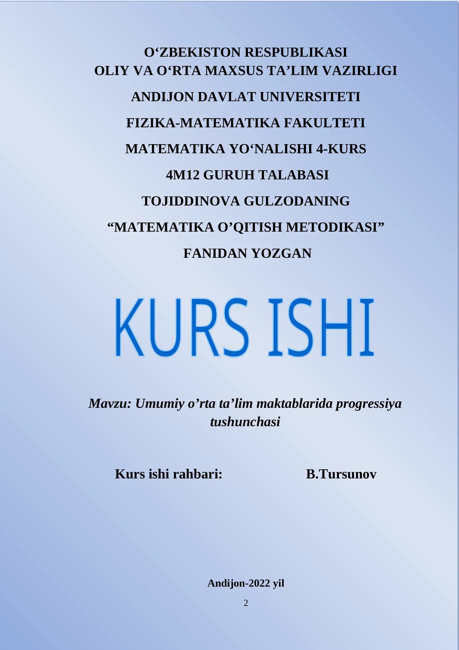 Umumiy o’rta ta’lim maktablarida progressiya tushunchasi