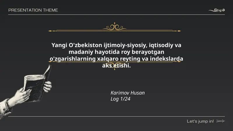 Yangi O'zbekiston ijtimoiy-siyosiy, iqtisodiy va madaniy hayotida roy berayotgan o'zgarishlarning xalqaro reyting va indekslarda aks etishi