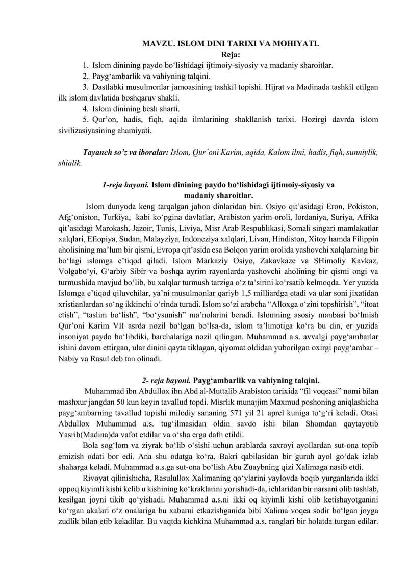 ISLOM DINI TARIXI VA MOHIYATI REFERAT