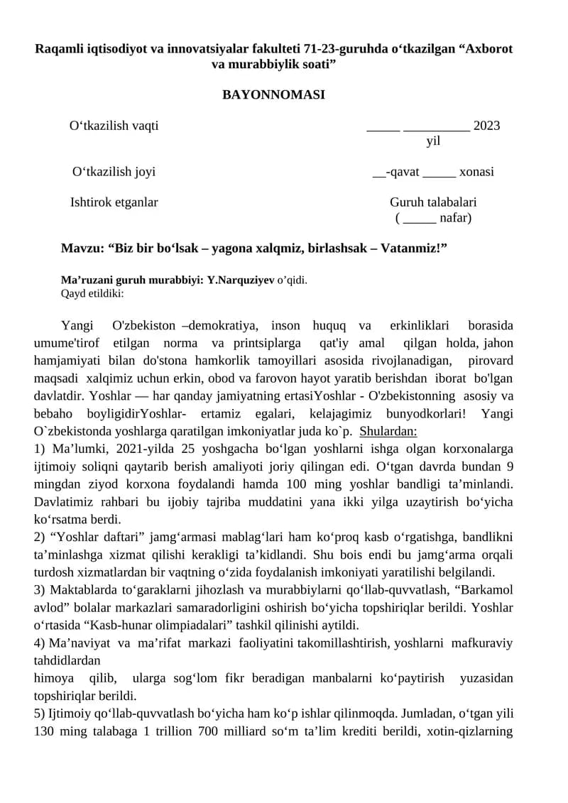 Axborot va murabbiylik soati