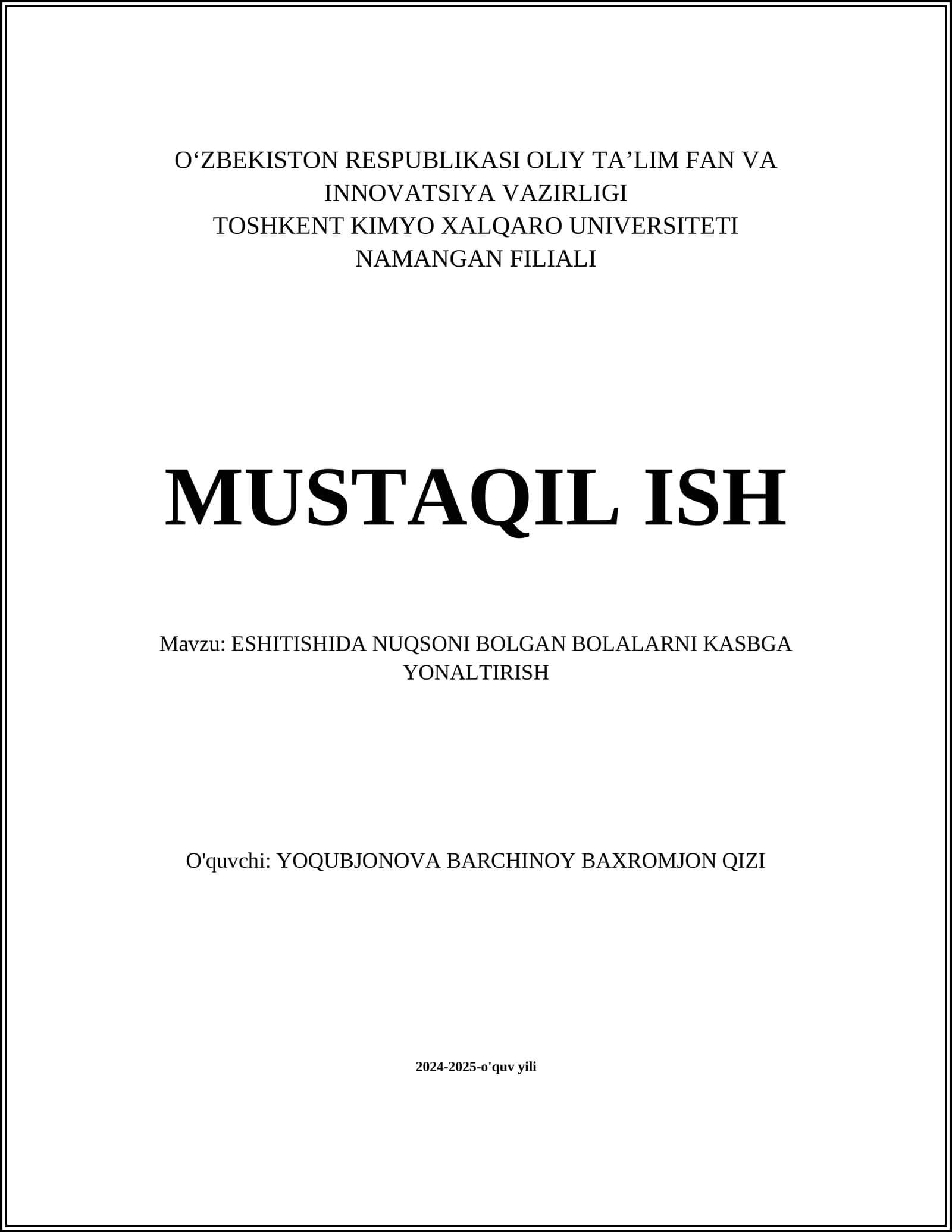 ESHITISHIDA NUQSONI BOLGAN BOLALARNI KASBGA YONALTIRISH