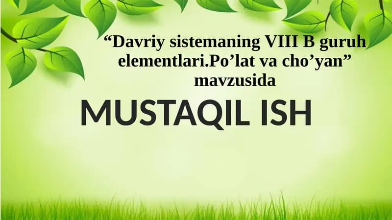 Davriy Sistemada VIII B-Guruhi Elementlari
