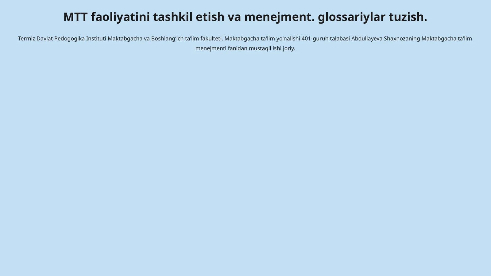 MTT faoliyatini tashkil etish va menejment. glossariylar tuzish