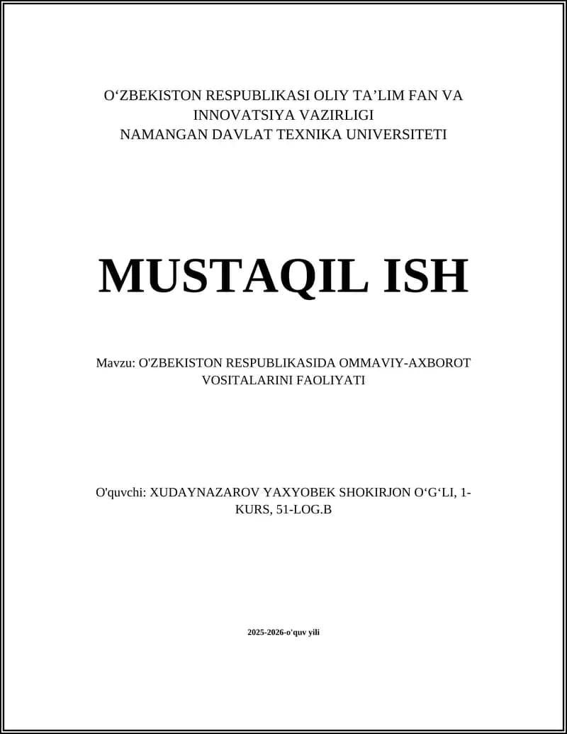 Ommaviy Axborot Vositalari To'g'risidagi Qonun