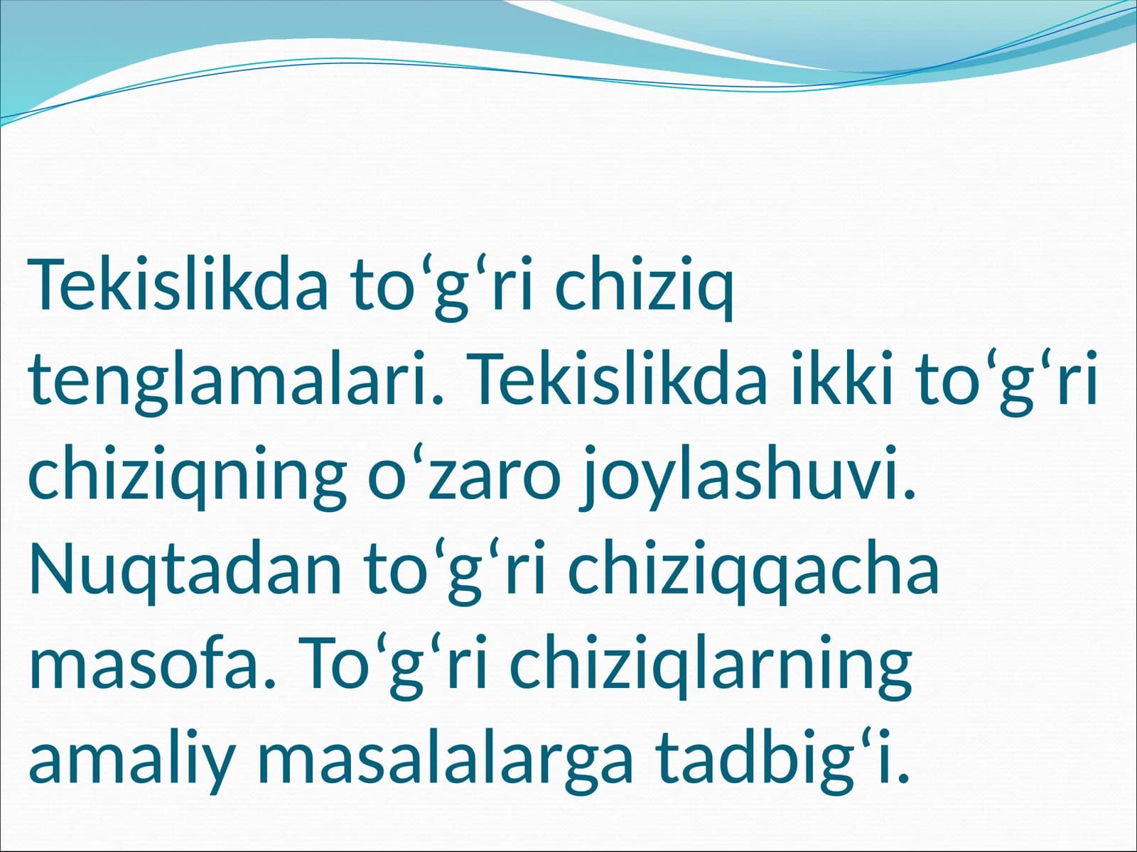 TEKISLIKDAGI TO’G’RI CHIZIQ