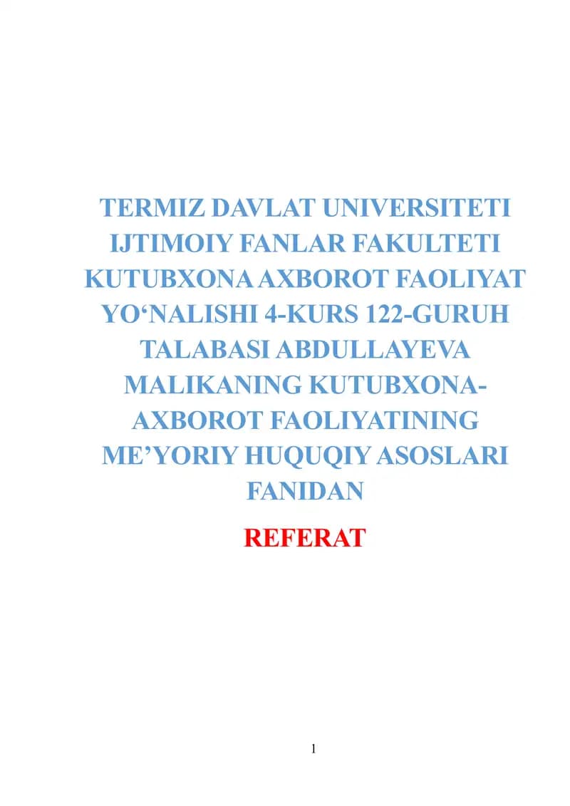 Kutubxona axborot faoliyatining me’yoriy-huquqiy asoslari